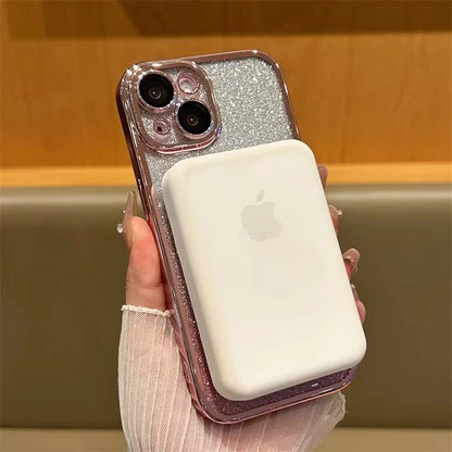 Luxury Magsafe Wireless Charging Case For iPhone X XR XS 11 12 13 14 15 16 Pro Max Plus Glitter Magnetic Ring Bracket Transparent Cover