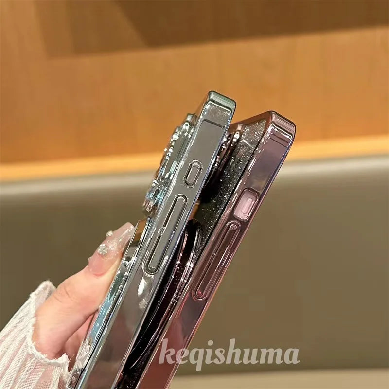 Luxury Magsafe Wireless Charging Case For iPhone X XR XS 11 12 13 14 15 16 Pro Max Plus Glitter Magnetic Ring Bracket Transparent Cover