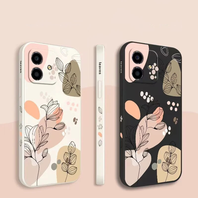 Abstract Plants Flower Silicone Phone Case for iPhone 14 15 16 Pro Max Case iPhone 11 13 12 Pro Max 7 8 Plus XS Shockproof Cover